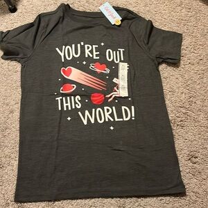 “You’re out of this world!” Boys T-Shirt XL(16) Charcoal Short Sleeve NWT